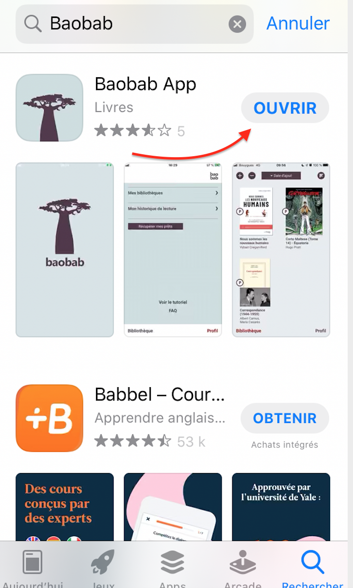 appstore bouton ouvrir