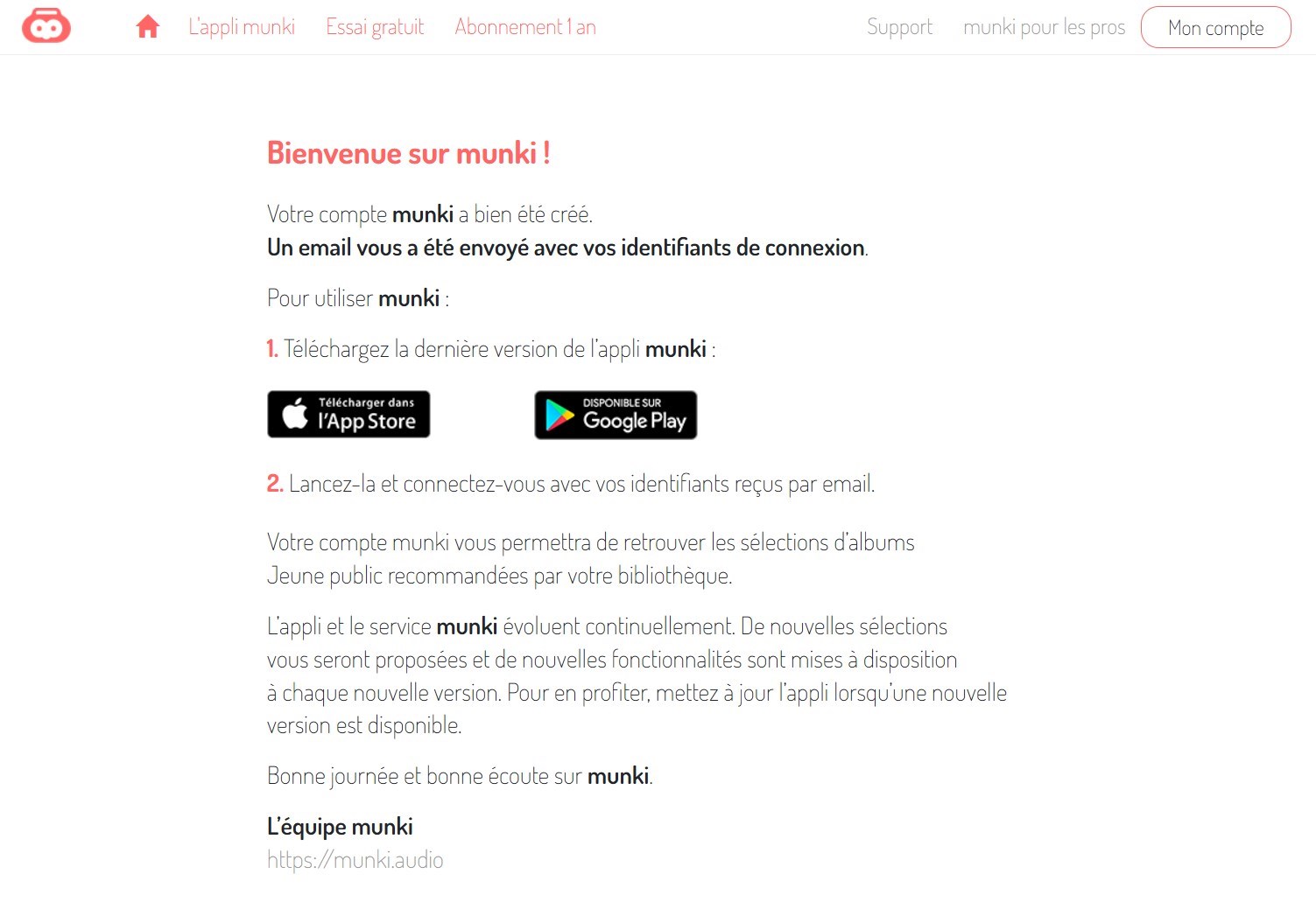 mail bienvenue sur munki