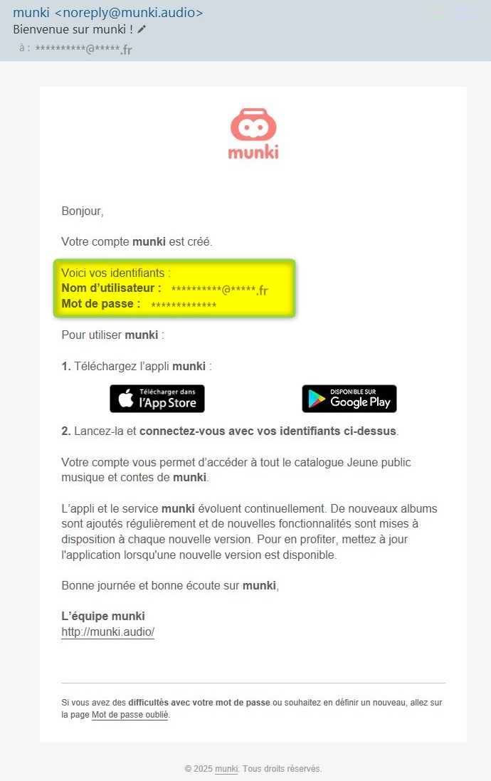 Mail Munki avec vos identifiants