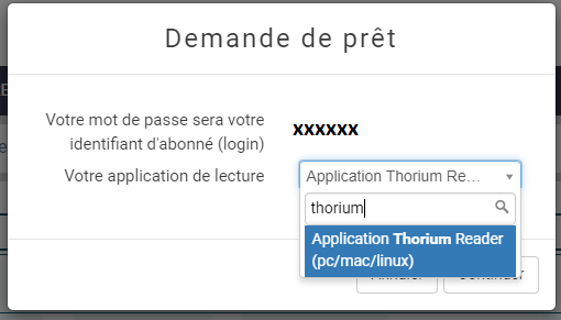 capture ecran pop up selection application lecture pnb thorium