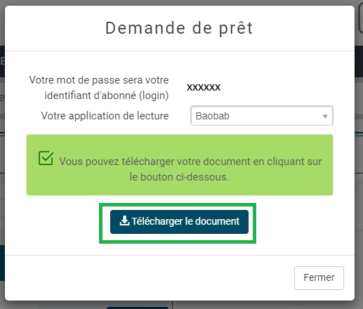 pop up avec message et lien pour télécharger livre PNB