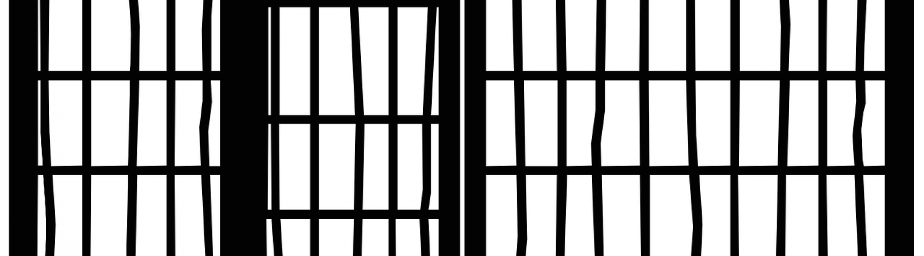 Image de barreaux de prison avec portes et fenêtres en noir et blanc