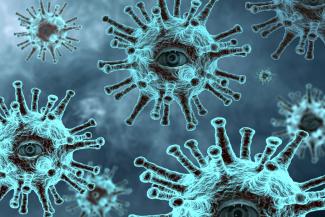 Virus bleus avec oeil à l'intérieur